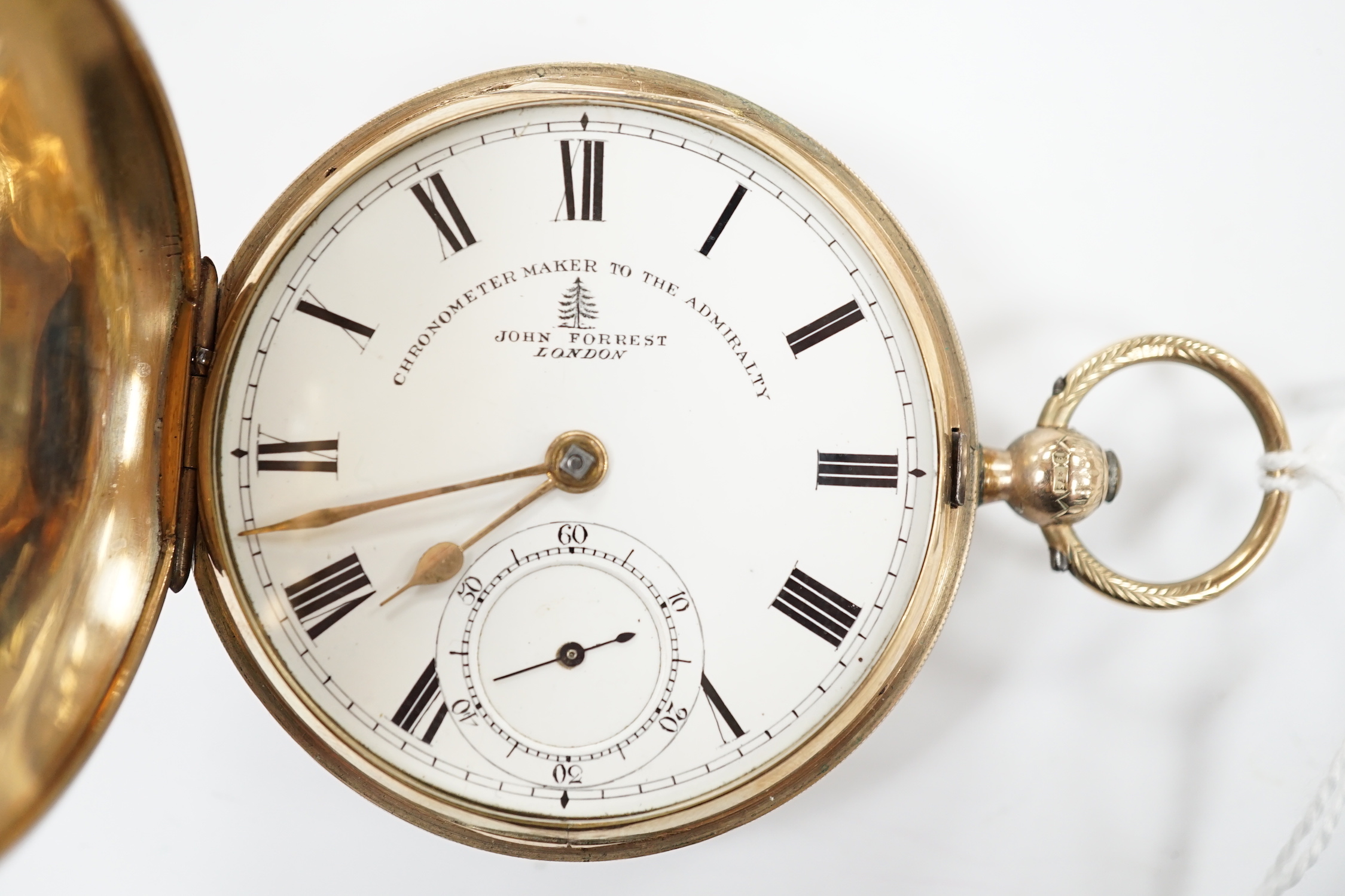 An Edwardian engraved 9ct gold keywind hunter pocket watch by John Forrest, London, chronometer maker to the Admiralty